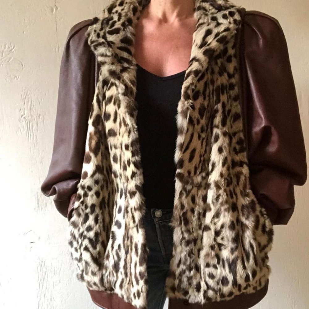 Vintage Faux Leather with Fur Jacket